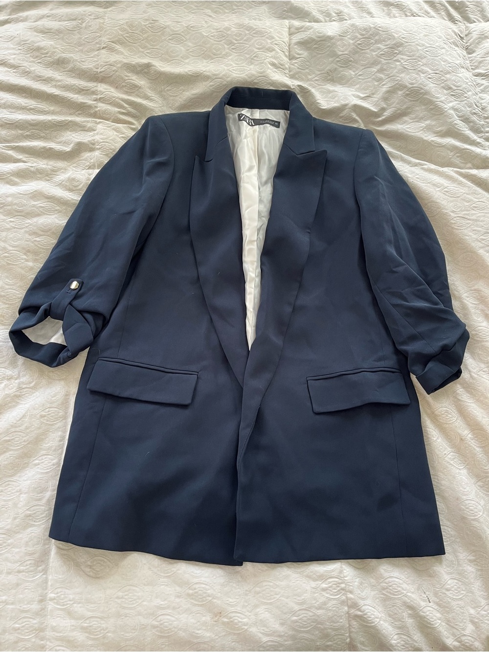Classic Navy Women's Blazer Jacket - Tailored Open Front size medium